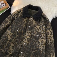 2023美式复古两面穿豹纹棉服男款冬季外套潮牌欧美街头棉衣夹克