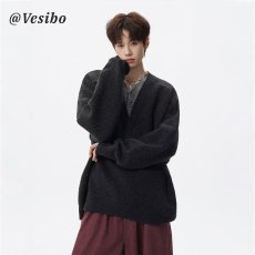 春秋季美式潮牌小众时髦高街假两件翻领毛衣衬衫拼接层次感上衣