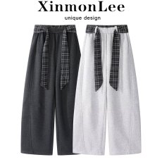 批发2025秋装新款时尚休闲裤女百搭显瘦<b class='q'>格子</b>腰带女A字弯刀拖地长西裤