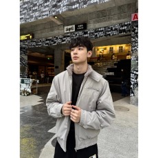 批发美式灰白色哈灵顿夹克2026冬季立领牛仔外套痞帅高级感牛仔衣