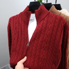 批发2026春秋季新款<b class='q'>男士</b>针织衫开衫潮流百搭半高领拉链<b class='q'>毛衣</b>外套男麻花