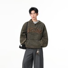 批发美式复古做旧水洗牛仔<b class='q'>卫衣</b>男生2026新款<b class='q'>潮牌</b>连帽高端秋季外套