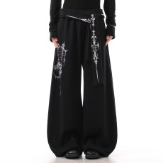 批发美式复古腰带<b class='q'>设计</b>图腾印花卫裤宽松直筒显瘦纯棉休闲裤男女