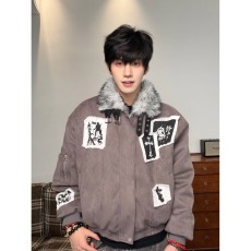 批发大毛领街头痞帅座山雕棉衣男冬季高级感加厚保暖宽松休闲工装外套
