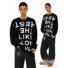 批发美式<b class='q'>街头</b>休闲风字母印花圆领毛衣男女秋冬季宽松舒适慵懒风针织衫