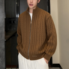 批发2025冬季新款<b class='q'>男士</b>潮牌绞花纹立领拉链针织开衫复古时尚高级感<b class='q'>毛衣</b>