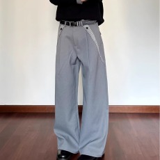 批发美式高级设计感阔腿<b class='q'>西装</b>休闲裤<b class='q'>男</b>女宽松垂感复古街头柳钉褶布长裤