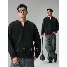 批发2026秋冬新款菠萝纹纯色针织衫<b class='q'>男士</b><b class='q'>毛衣</b>刺绣线衣宽松男装