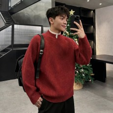 批发2026秋冬新款菠萝纹纯色针织衫<b class='q'>男士</b><b class='q'>毛衣</b>刺绣线衣宽松男装