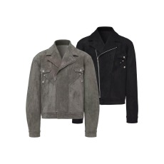 批发复古风铆钉斜拉链<b class='q'>西装</b>领夹克<b class='q'>男</b>春秋季美式短款解构设计感宽松外套