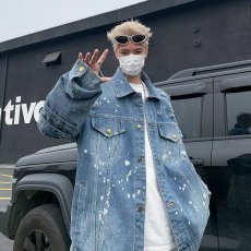 批发大雄小个子穿搭日记2024春季新款泼墨牛仔夹克<b class='q'>男生</b>时尚宽松<b class='q'>外套</b>