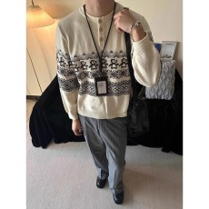 批发<b class='q'>北极</b><b class='q'>绒</b>毛衣毛衣圆领套头长袖正码微落肩日常休闲流行针织毛线衫