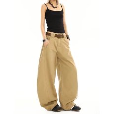 批发卡其色弯刀阔腿牛仔裤春夏新款休闲裤拼接小众<b class='q'>设计</b>感镰刀裤子2025