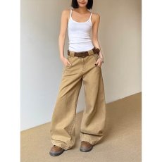 批发<b class='q'>设计</b>感宽松阔腿直筒休闲长裤子大码美式复古卡其色弯刀牛仔裤男女