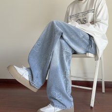 批发潮牌个性街头涂鸦<b class='q'>设计</b>牛仔裤男青年宽松直筒裤春秋长款拖地休闲裤