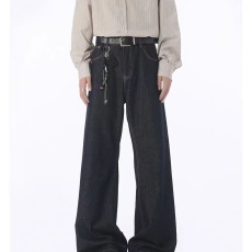 批发2026美式高街复古水洗黑灰色微喇叭牛仔裤男街头潮牌<b class='q'>修身</b>显瘦长裤