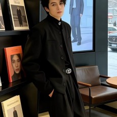 批发高级感痞帅酒红色立领短款西装外套男春秋款宽松休闲西服垫肩夹克