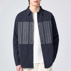 批发春秋新款<b class='q'>男装</b>宽松休闲工装<b class='q'>衬衫</b>复古条纹拼接开衫翻领<b class='q'>衬衣</b>式外套潮