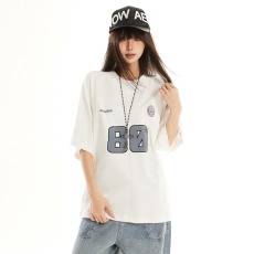 批发美式复古字母印花<b class='q'>短袖</b>t恤女春夏新宽松<b class='q'>情侣</b><b class='q'>运动</b>落肩纯棉上衣ins男