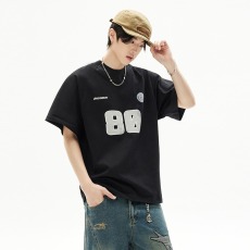 批发美式复古字母印花<b class='q'>短袖</b>t恤女春夏新宽松<b class='q'>情侣</b><b class='q'>运动</b>落肩纯棉上衣ins男