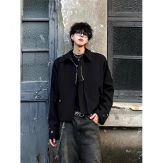 批发美式cleanfit垫肩短款外套男痞帅翻领正肩<b class='q'>设计</b>感小众高级感夹克潮