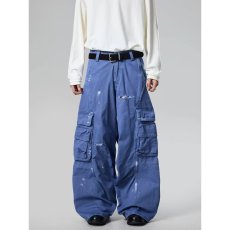 批发复古格纹贴布破坏补丁泼墨口袋工装裤男女<b class='q'>设计</b>感休闲阔腿拖地裤