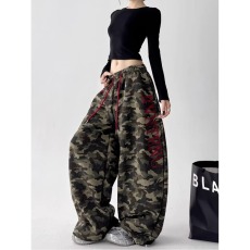 批发美式流行甜酷迷彩工装裤男女秋装新款宽松显瘦百搭别致阔腿裤潮