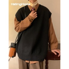 批发港风毛衣<b class='q'>马甲</b><b class='q'>男</b>春秋款韩版宽松无袖外套百搭潮牌ins针织背心坎