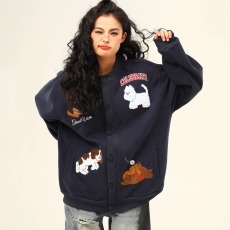 批发春秋季复古潮牌毛巾绣重磅开衫<b class='q'>卫衣</b>女潮牌情侣百搭休闲夹克外套