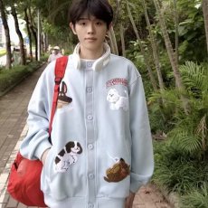 批发春秋百搭可爱卡通小狗毛巾绣开衫<b class='q'>卫衣</b>女韩系慵懒风宽松bf外套潮