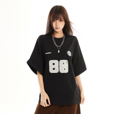 批发美式复古字母印花<b class='q'>短袖</b>t恤女春夏新宽松<b class='q'>情侣</b><b class='q'>运动</b>落肩纯棉上衣ins男