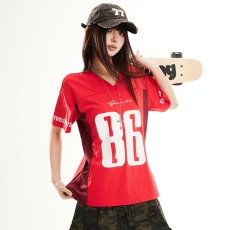 批发春季新款美式运动风透气<b class='q'>短袖</b>T恤女数字秋衣宽松<b class='q'>情侣</b><b class='q'>百搭</b>上衣男潮T