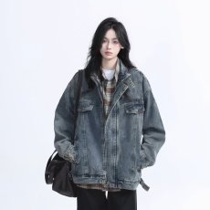 批发美式vibe做旧牛仔外套男女春秋潮牌痞帅休闲夹克宽松<b class='q'>大码</b>工装上衣