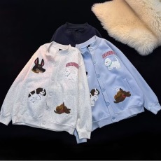 批发春秋百搭<b class='q'>可爱</b>卡通小狗毛巾绣开衫卫衣女韩系慵懒风宽松bf外套潮