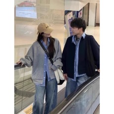 批发美式复古假两件<b class='q'>卫衣</b>开衫<b class='q'>男</b>款春季格子拼接cleanfit慵懒风情侣外套