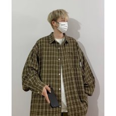 批发港风格子衬衫男长袖宽松休闲高级帅气潮流百搭学生衬衣<b class='q'>外套</b>秋