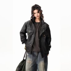 批发美式复古高级感PU皮衣夹克男女秋冬季<b class='q'>街头</b>飞行员机车服夹棉外套潮