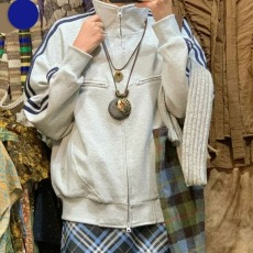 批发美式复古条纹卫衣外套女秋冬潮牌<b class='q'>街头</b>两道杠宽松百搭立领运动开衫