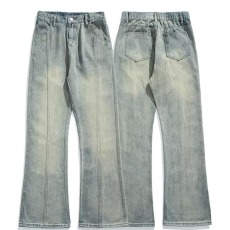 批发美式复古黄泥染男女弹力<b class='q'>牛仔</b>裤水洗做旧休闲裤子直筒长裤高街ins