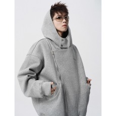 批发美式双拉链开衫卫衣男春季不规则设计感连帽外套潮牌<b class='q'>街头</b>运动帽衫