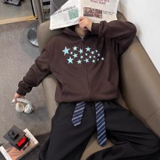 批发2026美式徽章星星印花连帽<b class='q'>卫衣</b>男女款国潮牌时尚<b class='q'>开衫</b>拉链外套男