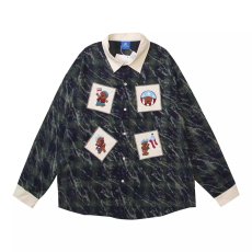 批发夏季港风刺绣格子短袖趣味设计感<b class='q'>情侣</b><b class='q'>休闲</b>潮流男女<b class='q'>衬衫</b>