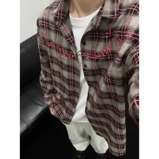 批发美式高街格纹<b class='q'>衬衫</b>男女2025春季新款字母印花<b class='q'>情侣</b><b class='q'>长袖</b><b class='q'>衬衣</b>宽松上衣