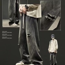 批发2026春秋新款<b class='q'>牛仔裤</b>男弯刀直筒阔腿裤美式高街复古高中学生长裤子
