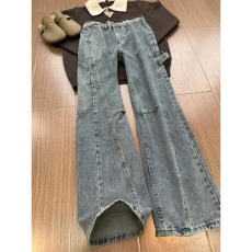 批发cleanfit褶皱水洗弯刀牛仔裤男款直筒<b class='q'>修身</b>微喇裤子加长窄版工装裤