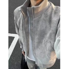 美式立领硬汉飞行夹克男款秋季重磅扎染皮衣外套潮牌bomber棒球服