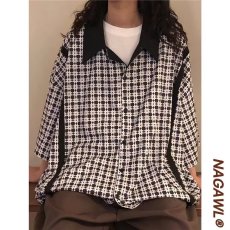 批发2025年夏季新款复古港风格子短袖衬衫男<b class='q'>设计</b>感小众翻领衬衣外套潮