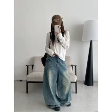 批发小众设计感廓形弯刀裤男美式古着做旧牛仔裤宽松显瘦休闲阔腿裤子