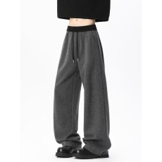 批发裤子男秋冬季2025新款运动港风阔腿宽松加绒<b class='q'>休闲裤</b>直筒条纹长裤潮