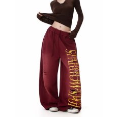 批发ins美式破洞字母印花抽绳阔腿裤男女宽松休闲百搭直筒长裤新款